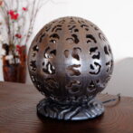 黒金彩絵格子芭蕉紙インテリアランプ