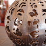 黒金彩絵格子芭蕉紙インテリアランプ