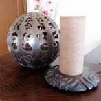 黒金彩絵格子芭蕉紙インテリアランプ