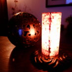 黒金彩絵格子芭蕉紙インテリアランプ