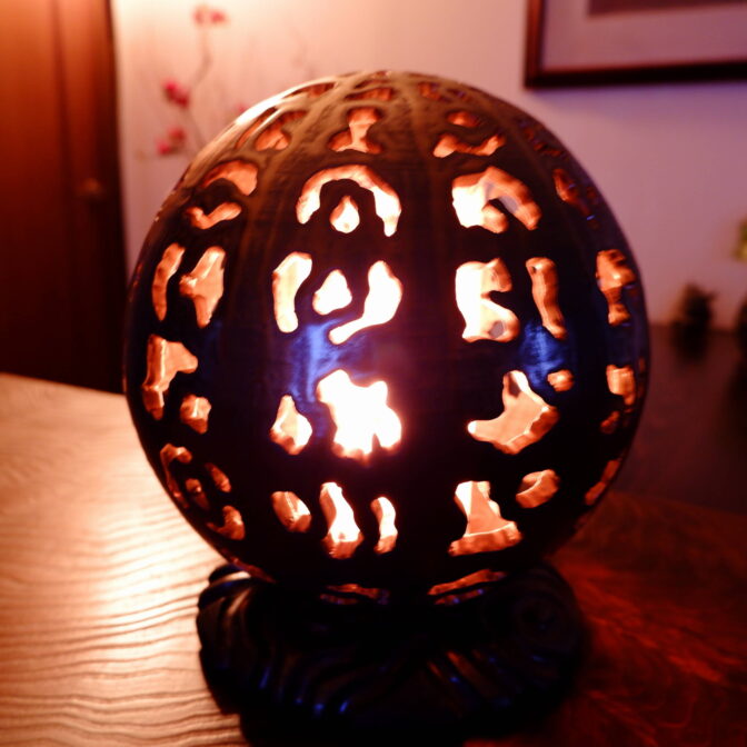 黒金彩絵格子芭蕉紙インテリアランプ