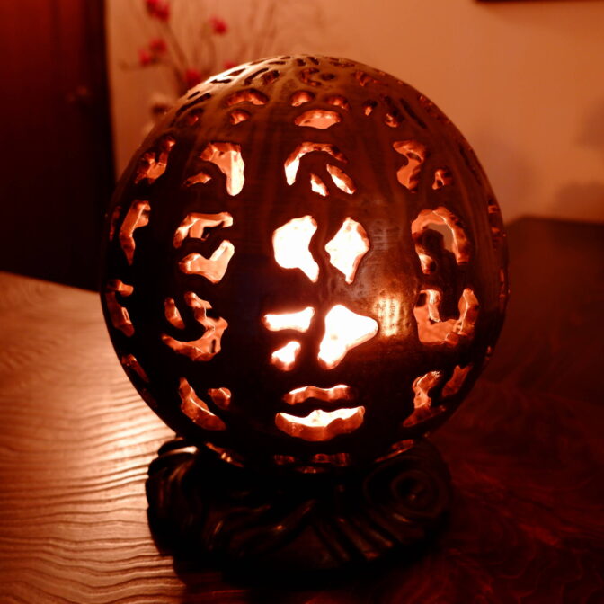 黒金彩陶器製芭蕉紙ランプ