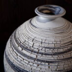 練り込み　裂紋　嘯裂文　花器　モノトーン　沖縄