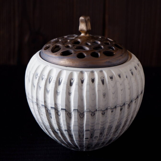 練り込み　香炉　モノトーン　沖縄