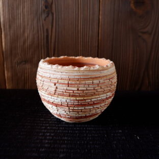 3.5号珊瑚土白赤練り込み裂紋鉢１　塊根植物　多肉植物　コーデックス　植木鉢