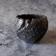 3.5号黒金彩捻り裂紋鉢478　多肉植物　盆栽　植木鉢　作家鉢　鉢皿　沖縄