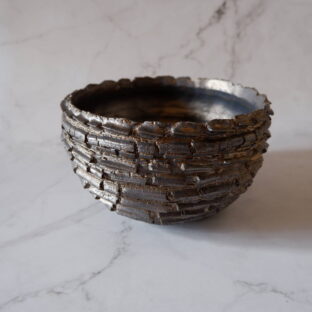 6号燻し金彩裂紋鉢251　塊根植物　多肉植物　アガベ　盆栽　植木鉢　作家鉢