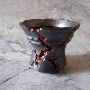 5.5号艶流紋黒Bloodyスリット鉢320　塊根植物　多肉植物　アガベ　盆栽　植木鉢　作家鉢　鉢皿　沖縄