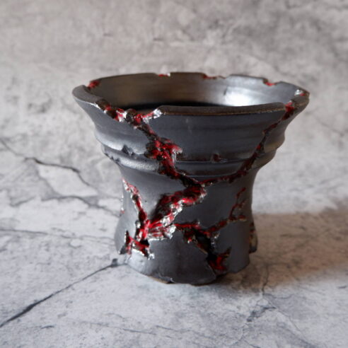 5.5号艶流紋黒Bloodyスリット鉢320 塊根植物 多肉植物 アガベ 盆栽 植木鉢 作家鉢 鉢皿 沖縄