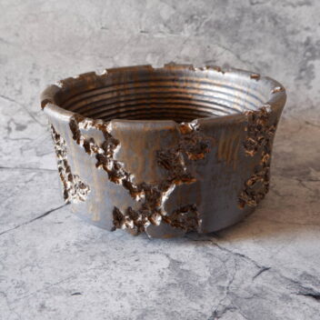 8号燻し金彩盆栽平鉢344　塊根植物　多肉植物　アガベ　盆栽　植木鉢　作家鉢　鉢皿　沖縄