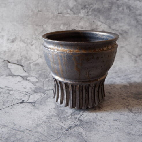 4号燻し金彩鎬鉢359　塊根植物　多肉植物　アガベ　盆栽　植木鉢　作家鉢　鉢皿　沖縄