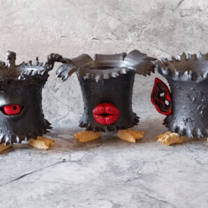 3.5号見言聞鉢三部作セット364　塊根植物　多肉植物　アガベ　盆栽　植木鉢　作家鉢　鉢皿　沖縄