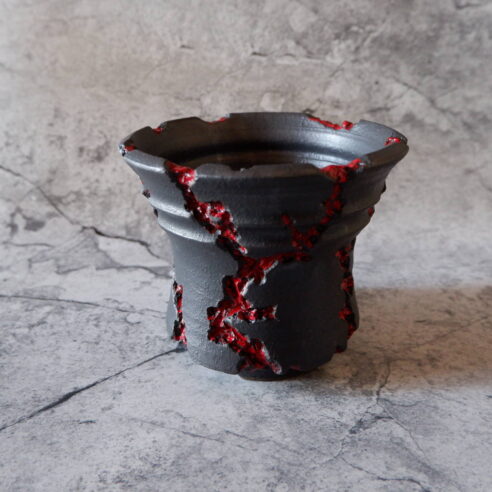 5号流紋黒Bloody鉢363　塊根植物　多肉植物　アガベ　盆栽　植木鉢　作家鉢　鉢皿　沖縄