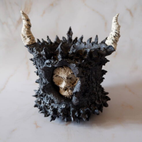 4.5号窯変黒髑髏魔界鉢380　塊根植物　多肉植物　アガベ　盆栽　植木鉢　作家鉢　鉢皿　沖縄