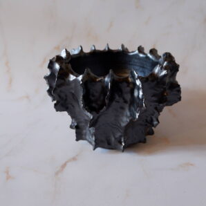 5号艶流紋黒襞鉢385　塊根植物　多肉植物　アガベ　盆栽　植木鉢　作家鉢　鉢皿　沖縄