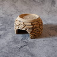 3.5号黄黒練込み裂紋爬虫類シェルター414　昆虫　飼育ケース　陶器製　作家もの　沖縄