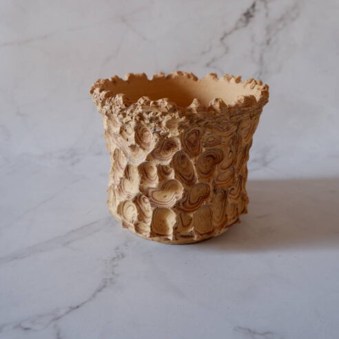 4.5号黄赤練込み鉢442　塊根植物　多肉植物　アガベ　盆栽　植木鉢　作家鉢　鉢台　沖縄