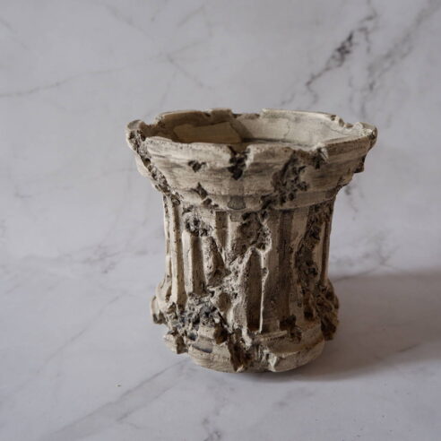 4.5号墨流し砂岩コラム鉢460　塊根植物　多肉植物　アガベ　盆栽　植木鉢　作家鉢　鉢台　沖縄