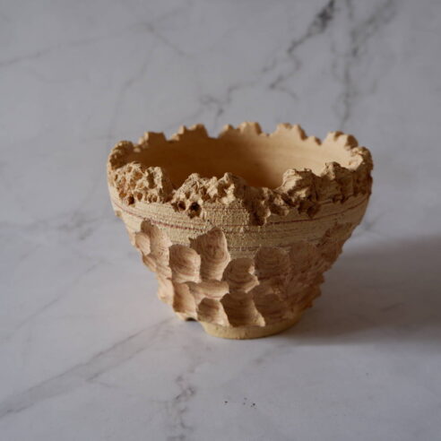 4.5号黄赤練込み鉢463　塊根植物　多肉植物　アガベ　盆栽　植木鉢　作家鉢　鉢台　沖縄