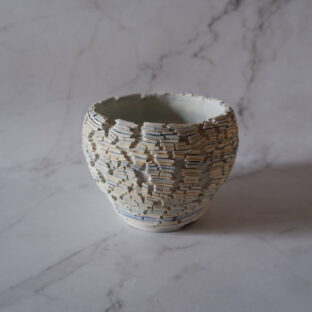 3.5号白青練込み裂紋鉢489　塊根植物　多肉植物　アガベ　盆栽　植木鉢　作家鉢　鉢台　沖縄