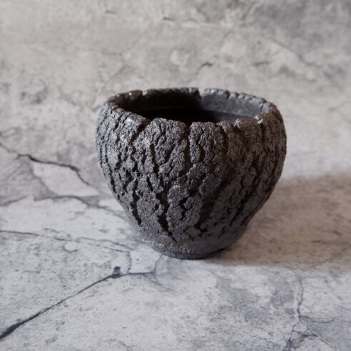 4号黒金彩裂紋鉢653　塊根植物　多肉植物　アガベ　盆栽　植木鉢　作家鉢　鉢台　沖縄